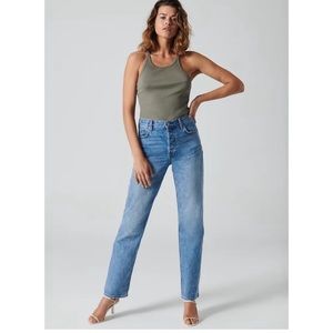 Aritzia Denim Forum Patti Mid Rise Straight Picture this Bleu Jeans Rigid 24